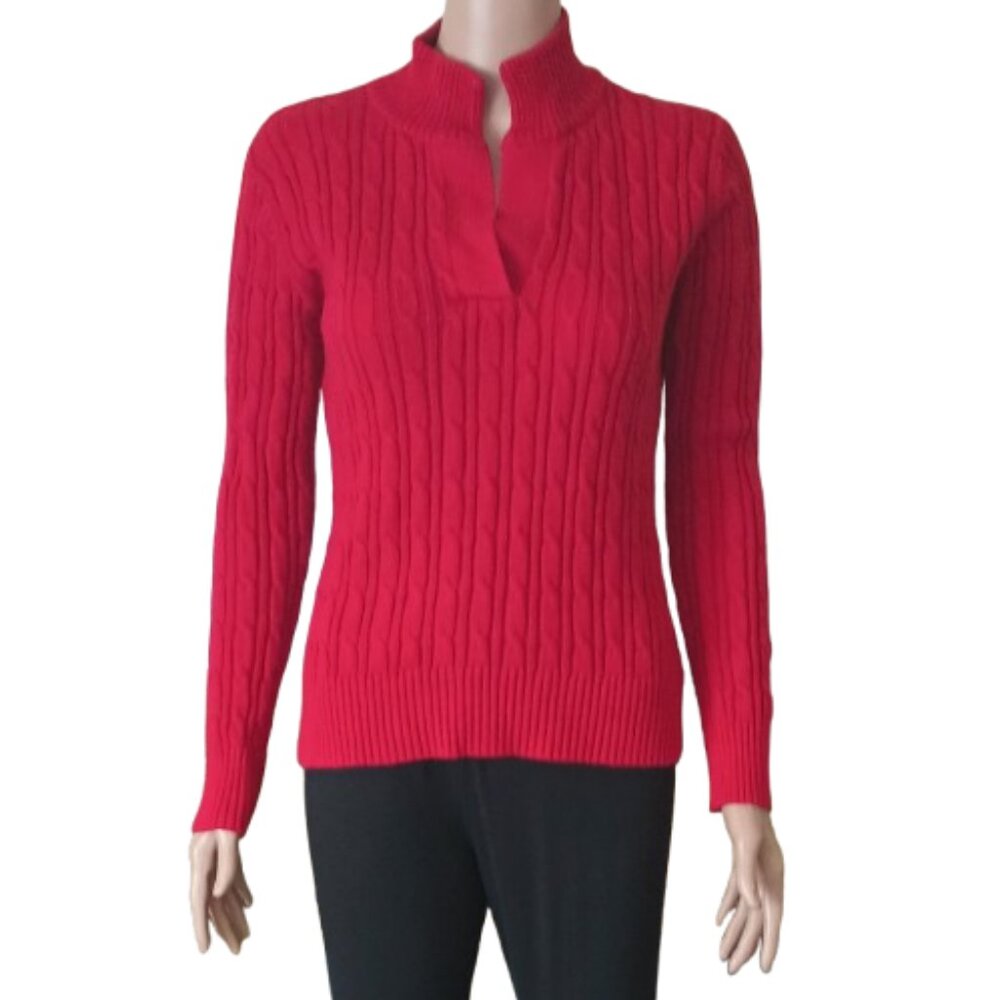 Women's Ribbed Shawl Collar Sweater PS Red Long Sleeve Pullover